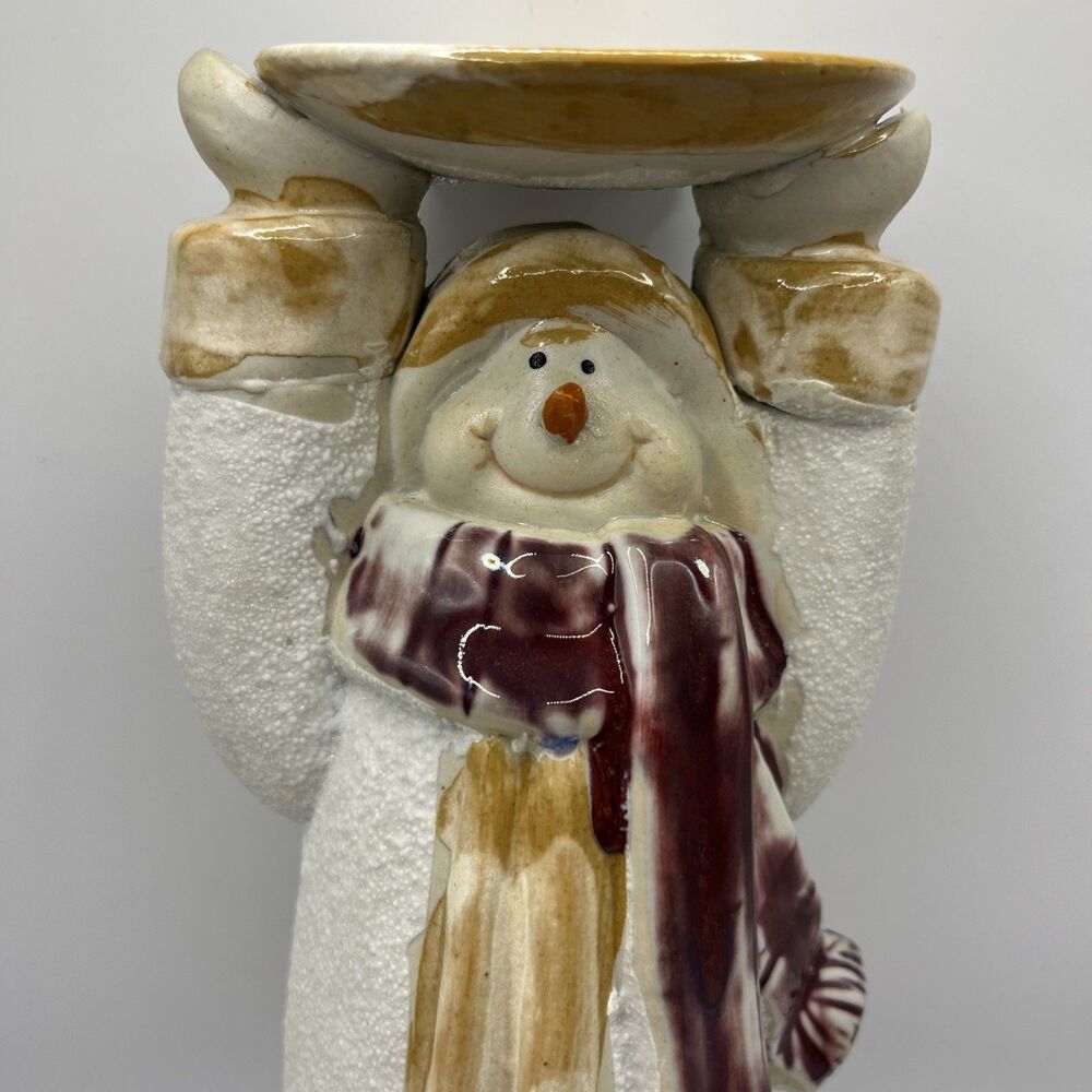 Vintage Ceramic & glitter Snowman candle holder 12in